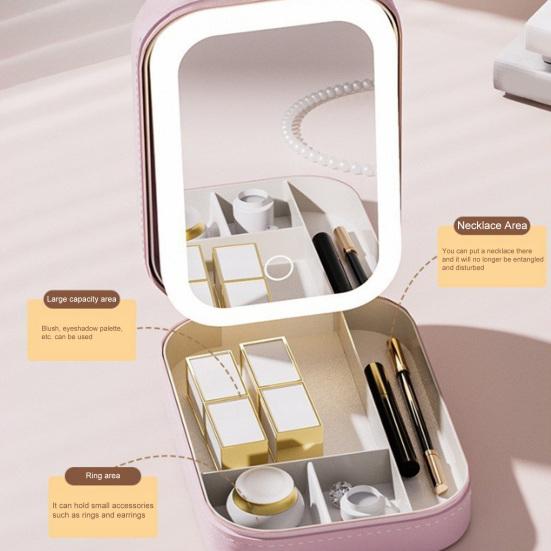 Дорожная косметичка со светодиодным зеркалом, USB-зарядка, 3 цвета, регулируемое косметическое зеркало с подсветкой, портативное дорожное мини-зеркало, футляр для косметики, ювелирные изделия