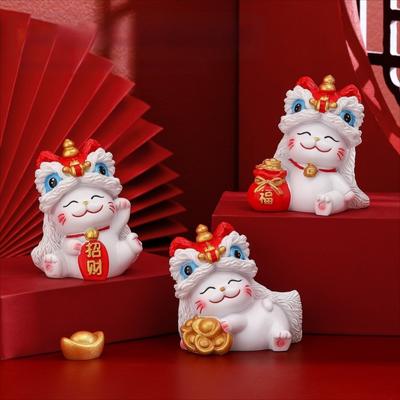 Каваи Манящая Кошка Настольное Украшение Удача Богатство Счастливая Кошка Скульптура Милая Фигурка Статуэтка Кошки на Новый Год Офис
