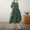 Новое хлопковое винтажное платье с цветочным принтом больших размеров с коротким рукавом для женщин, повседневное свободное длинное летнее платье
