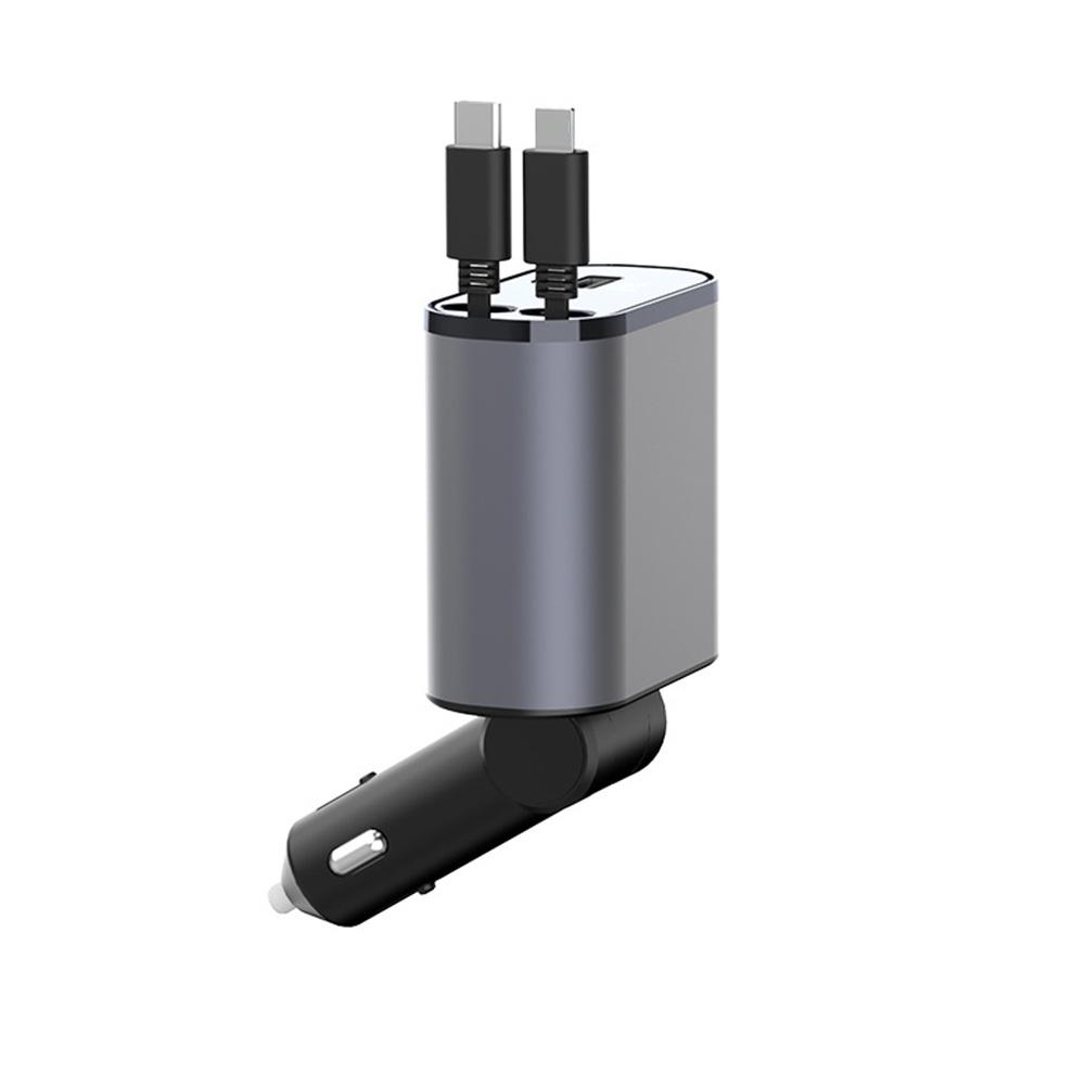 120W 4 IN 1 Retractable Car Charger USB Type C Cable For IPhone Fast Charge Cord Cigarette Lighter Adapter
