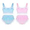 Men's Ruffled Frilly Lace Satin Sissy Lingerie Set Bra Skirted Panties Bloomer Underwear