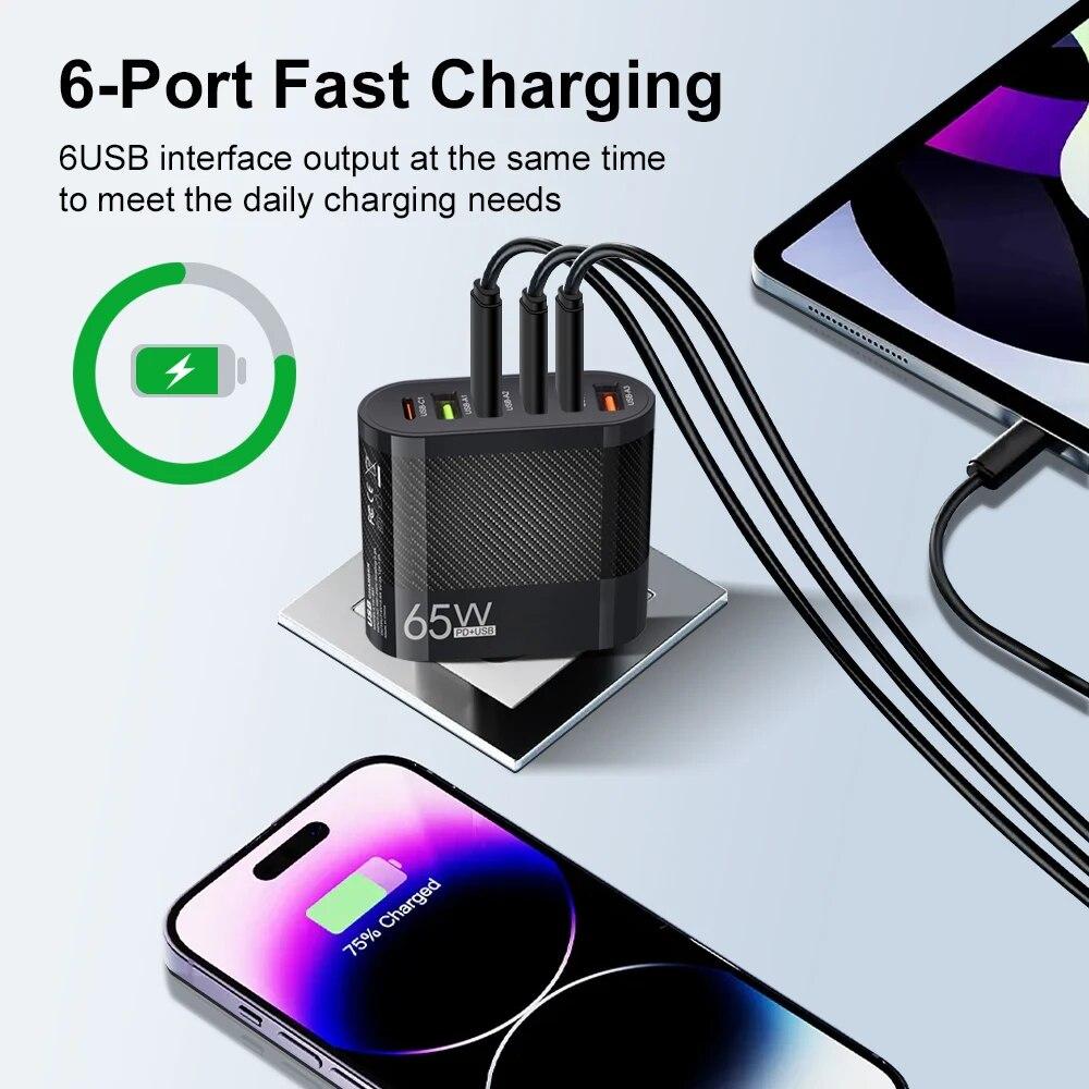 3.1A 6 в 1 3USB 3PD зарядное устройство QC3.0 быстрая зарядка быстрое зарядное устройство для Samsung S23 Xiaomi мобильный телефон зарядный адаптер EU//US/UK вилка