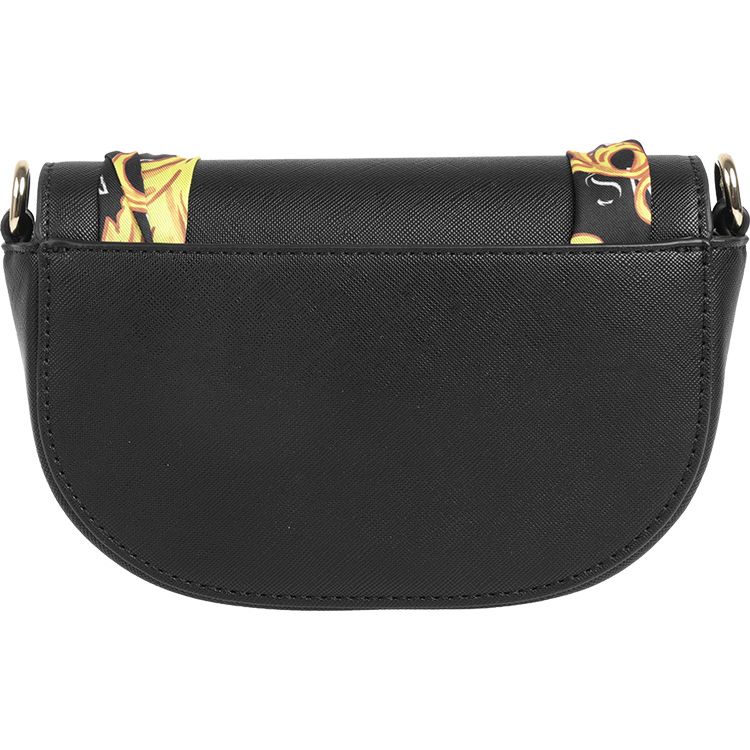 Versace Jeans Couture Logo Print Scarf Tie Flap Leather Saddle Bag Women Shoulder Bag Black 74VA4BAB-ZS467-899