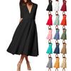 Women's Fashion Mid Sleeve Mid Length Dress Solid Color Sexy V Neck Dress