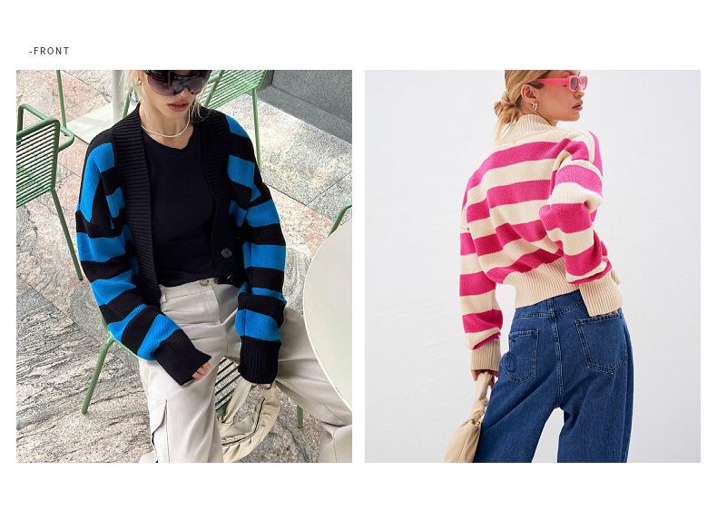 2025 Spring Women's Color Block Knit Cardigan - Loose Fit, Europe & America Style Sweater