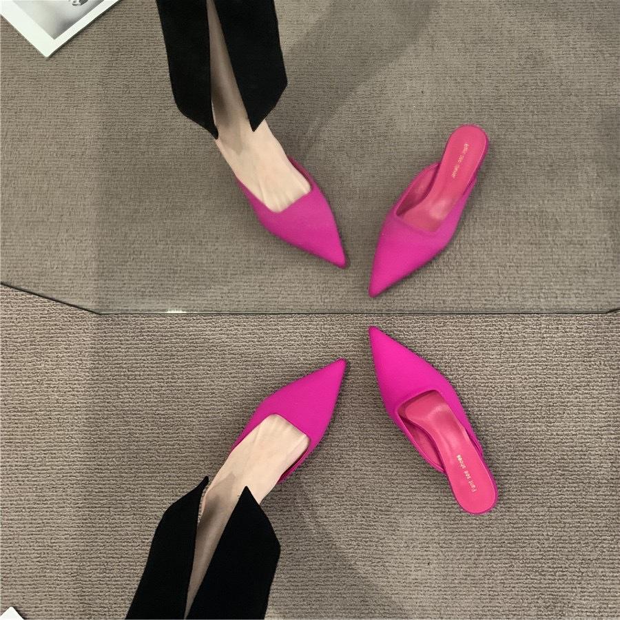 Spring Pointed Womens Mule Slippers Fashionable Candy Colored Womens Elegant Dress Sandals Square Low Heel Slippers