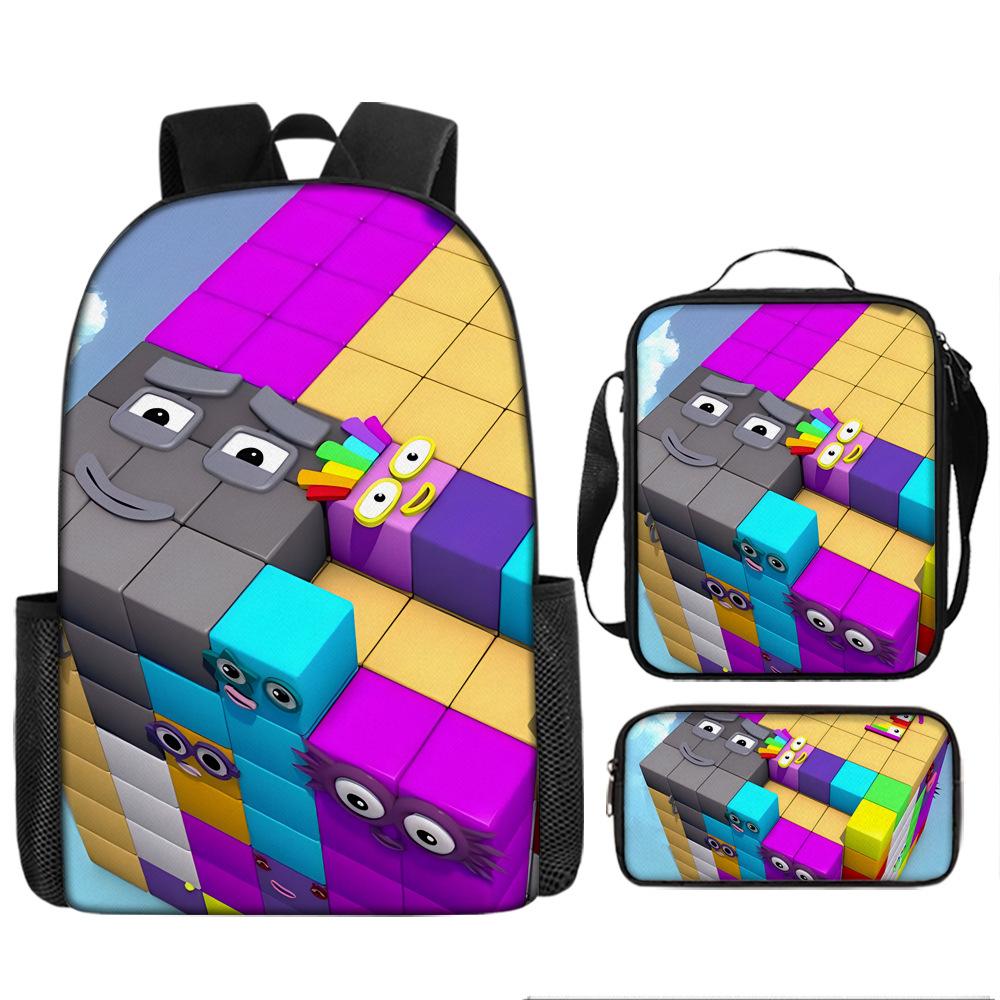 Цифровые кубики Numberblocks Школьный рюкзак Большой вместимости Игровой рюкзак Сумка-саквояж Сумка для карандашей Рюкзак Набор из трех предметов