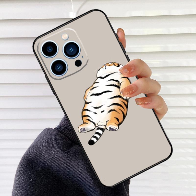 Толстый тигр Мультяшный Забавный Чехол для Телефона Для iPhone 16 15 14 13 11 12 17 Pro Max mini 15 16 Plus 16e 17 Air Cover Fundas