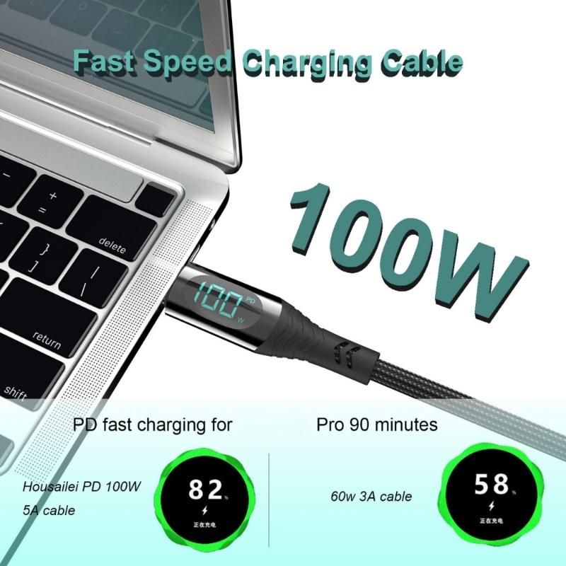 100W Powerful USB C to USB C Fast Charging Cord with Digital Indicator Fast Charging Data Line