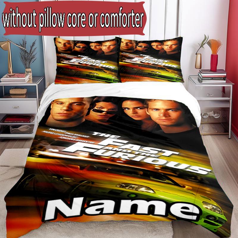 3pcs Duvet Cover Set (1*Duvet Cover + 2*Pillowcase, Without Core), Custom Name Fast & Furious Pattern Bedding Set, Home Bedroom Decor Gift