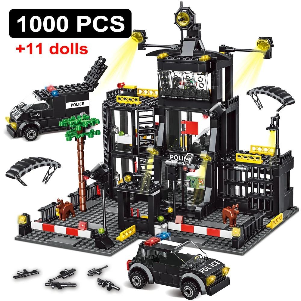 SWAT Полицейский участок Военный Город Модель Набор Тюремная Машина Полицейский Лодка Фигурки Модель Строительные Блоки DIY Игрушка для Детей Мальчиков Подарок