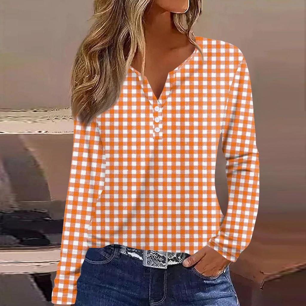 Women's T Shirt Tee Button Long Sleeve Daily Weekend Fashion Basic V- Neck Regular Top