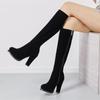 Women's Winter High Boots Fashion Flock Knight Knee High Boot Women Black Thick High Heels Zipper Round Toe Ladies Shoe Platform