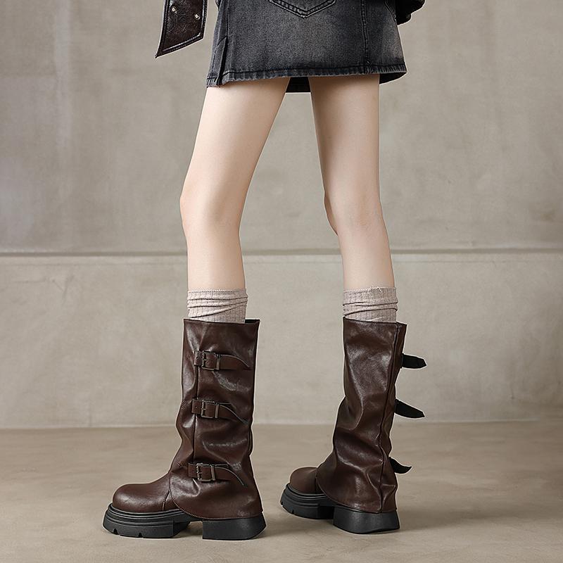 Модные женские ботинки на толстой подошве с высоким носком и пряжкой на ремне. Обувь на толстой подошве. Уличная, удобная, нескользящая, дышащая, зимняя, новая.