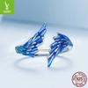 925 Sterling Silver Gradual Change Blue Wing Opening Ring Men And Women, Personality Trend Wing Adjustable Ring