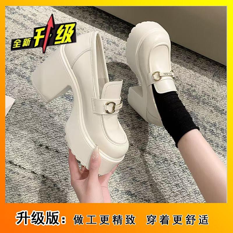 Французские ретро Мэри Джейн толстый каблук завышенный высокий каблук одинарная обувь универсальная платформа белые маленькие кожаные туфли женские весна и осень 2025