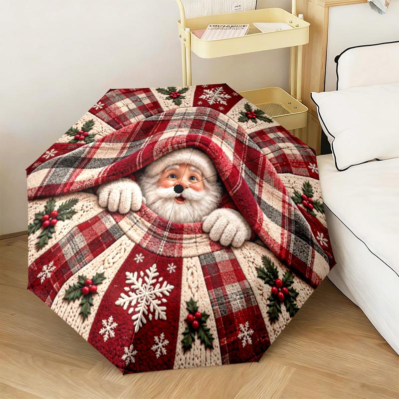 Christmas gifts, bells, Santa Claus, snowman, Christmas tree umbrella, home essential, wrought iron tri-fold portable all-season outdoor umbrella H27