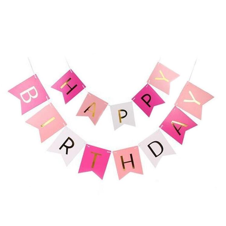 Birthday Party Decoration Bronzing Dovetail Flag Happy Birthday Birthday Flag Banner Bunting Custom