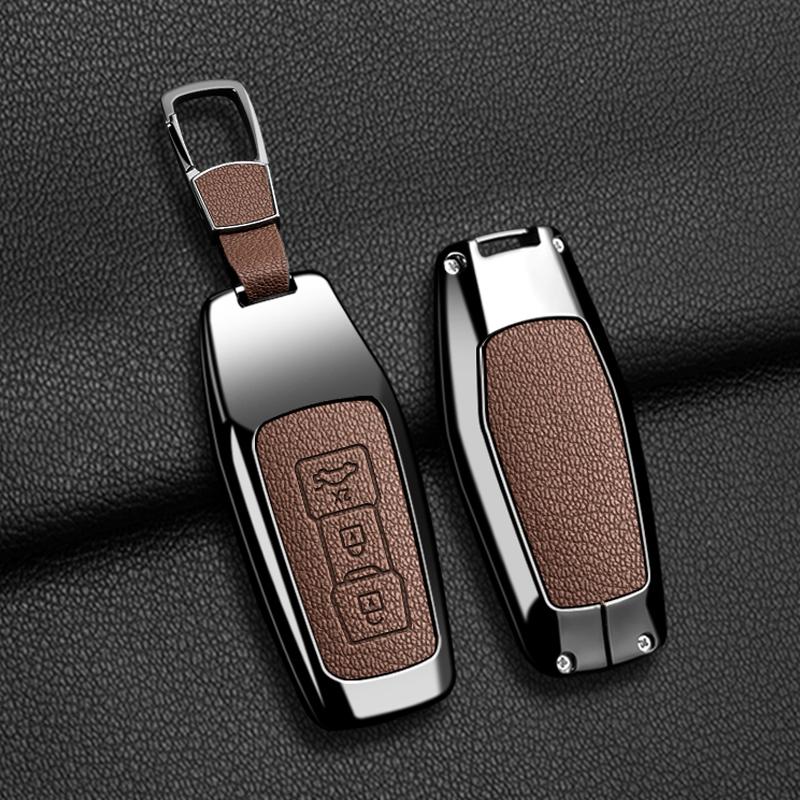 Zinc Alloy Leather Car Key Case for A5 A6L 2025 Keychain Remote Protection Cover Shell Fob Bag Ring Accessories