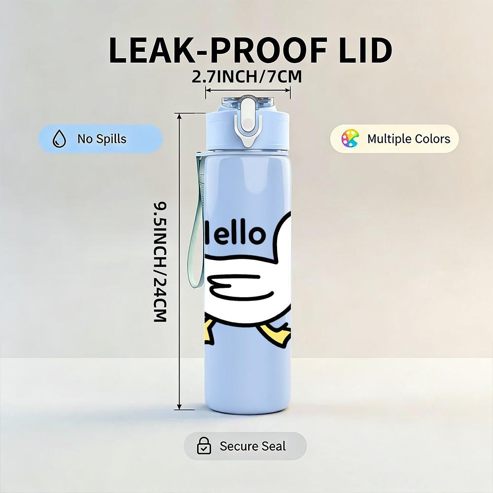 1PC Hello Duck Bird Animal Pattern 750ml Color Plastic Sports Water Bottle Leakproof Flip Straw Lid Suitable for Sports Office Home Use