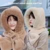 Women Autumn Winter Thickened Keep Warm Versatile Cute Scarf Hat Proventing Cold Protect Ear Cap Grey Plush Hat Scarf Integrated