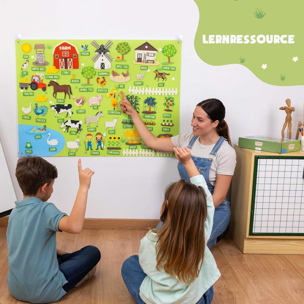 Фетровая доска BONNYCO с 92 фигурками домашних животных. Монтессори-игрушки и подарки на день рождения для детей от 3 до 8 лет. Фермерские обучающие игры