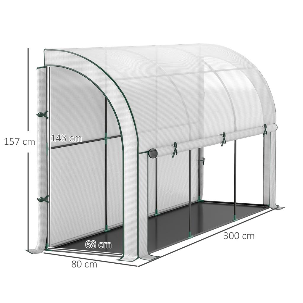 Wall-Mounted Greenhouse, Accessible Plant House, Plastic Tarpaulin, 300 x 80 x 157 cm, White