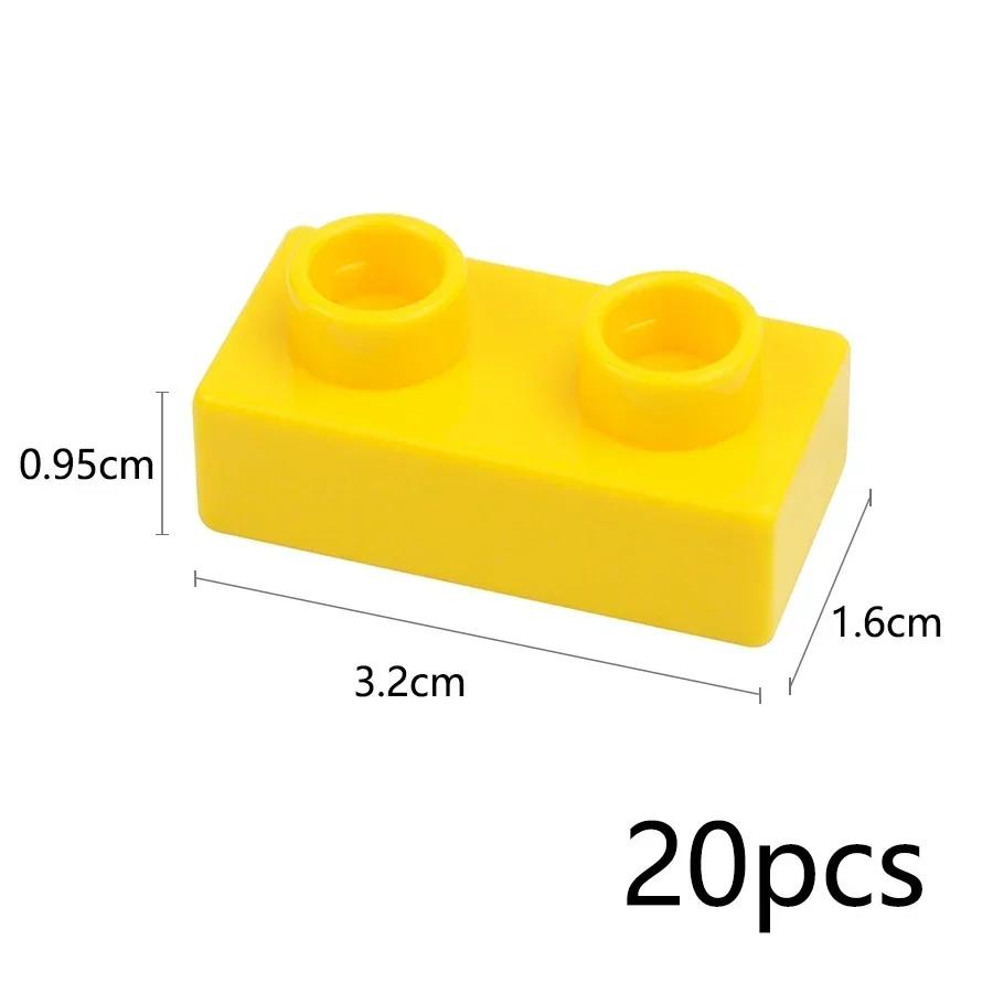 Большой размер, тонкий строительный блок 1x2 точки, 20 шт., аксессуары для сборки, 1*2 кирпича, сделай сам, игрушки для креативного города, совместимые с большими Duploes