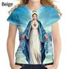 Women Fashion Virgin Mary 3D Printing T Shirt Summer Christian Mother of God Personality Short Sleeved Blouse