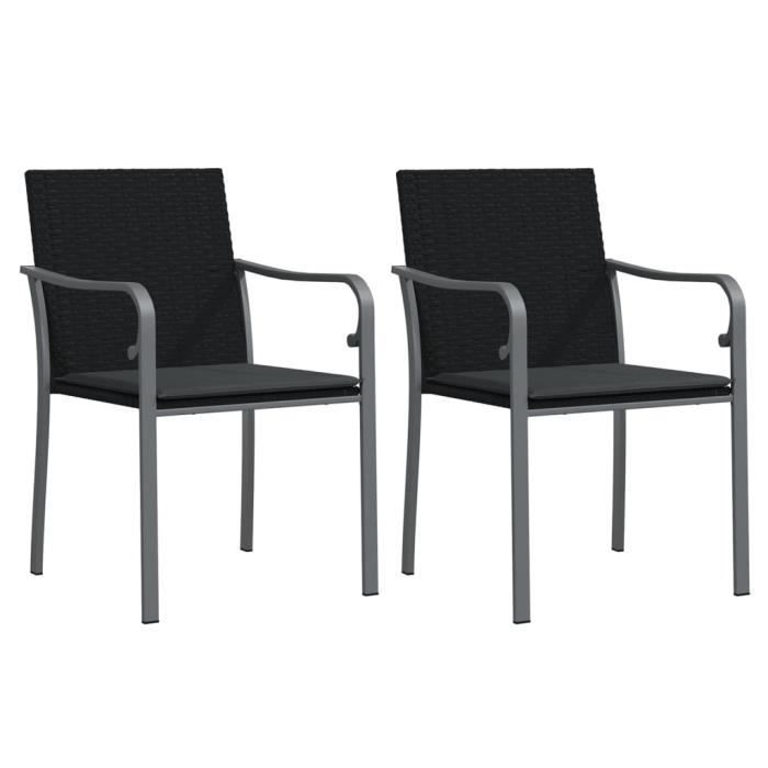 VidaXL Garden Chairs with Cushions Set of 2 Black 56x59x84 Cm Rattan 364094