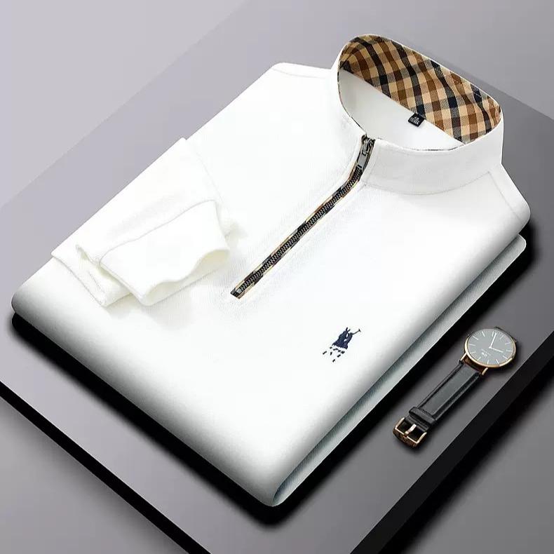 Trend Hub Футболка мужская с длинным рукавом из 100% хлопка премиум-класса, модная вышивка, поло в стиле casual для спорта