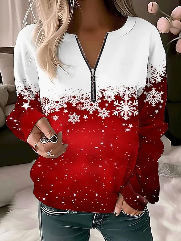 Women's Pullover Sweatshirt Zip Up Sweatshirts Graphic Snowflake Fashion Casual Long Sleeve Crew Neck Regular Tops Street