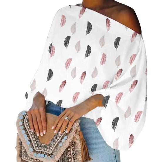 Женский топ свободного кроя с длинным рукавом на одно плечо и вырезом-фонариком