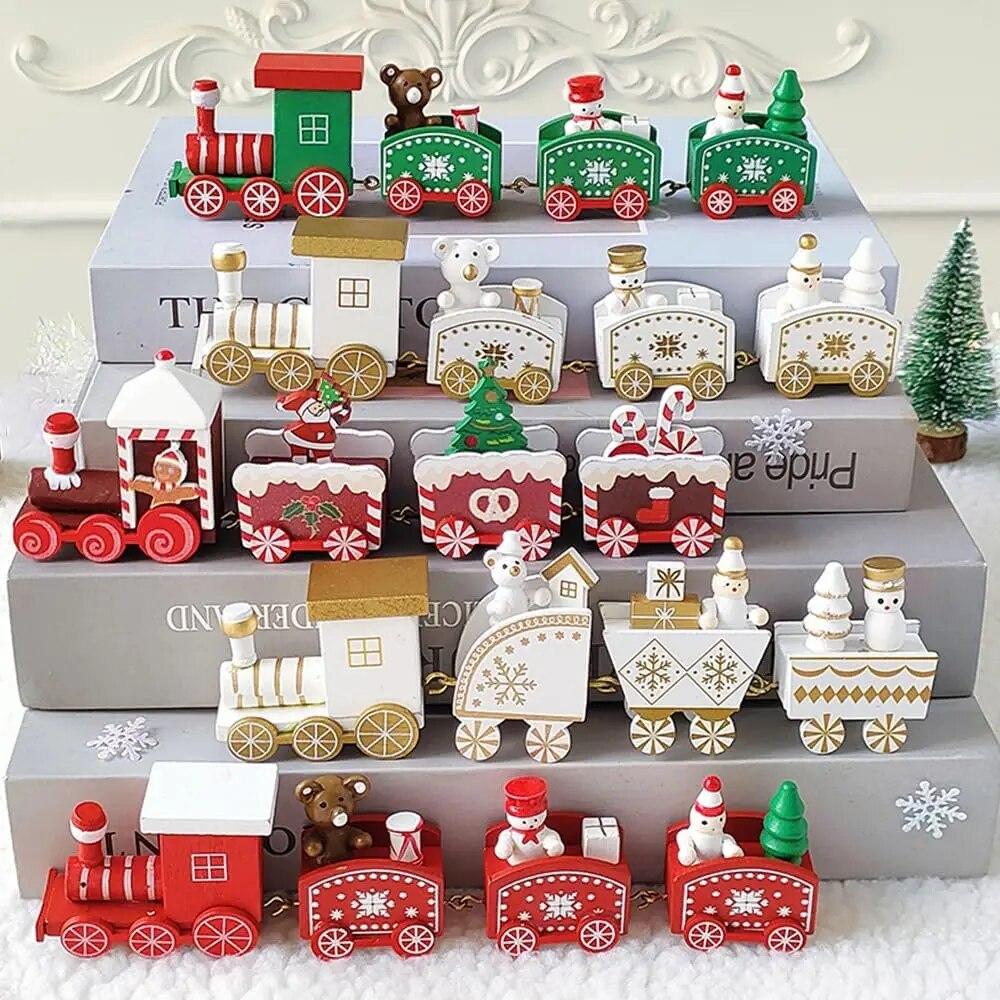 Christmas Wooden Train Train Toys Dessert Decoration Free Patchwork Mini Christmas Train Christmas Decoration