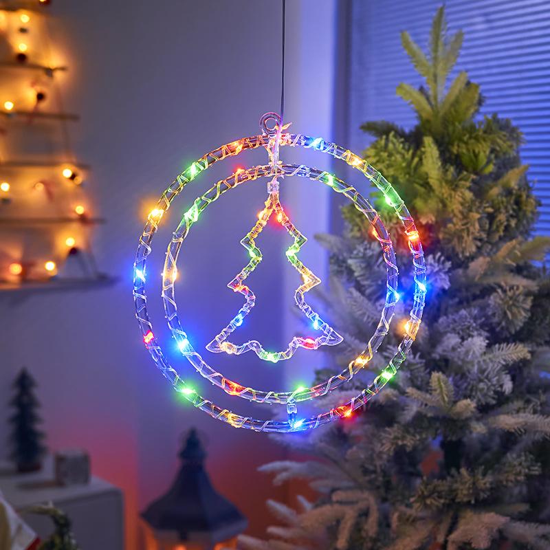 Christmas Decoration 3D Pentagram Moon Elk Snowflakes Hanging Lights for Christmas Windows Holidays