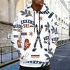 Men Plus Size Long Sleeve Drawstring Hoodie Printed Kangaroo Pocket White Pullover