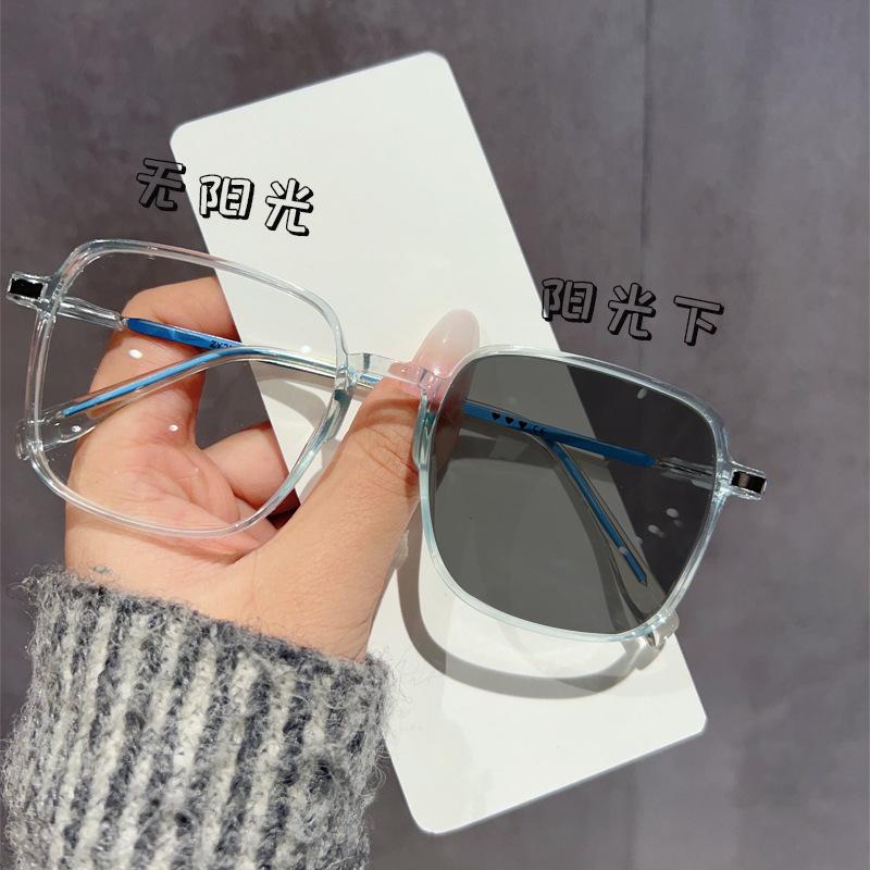 New anti-blue light square glasses plain and versatile cold tea photosensitive color-changing Internet celebrities anti-radiation ultra-light glasses