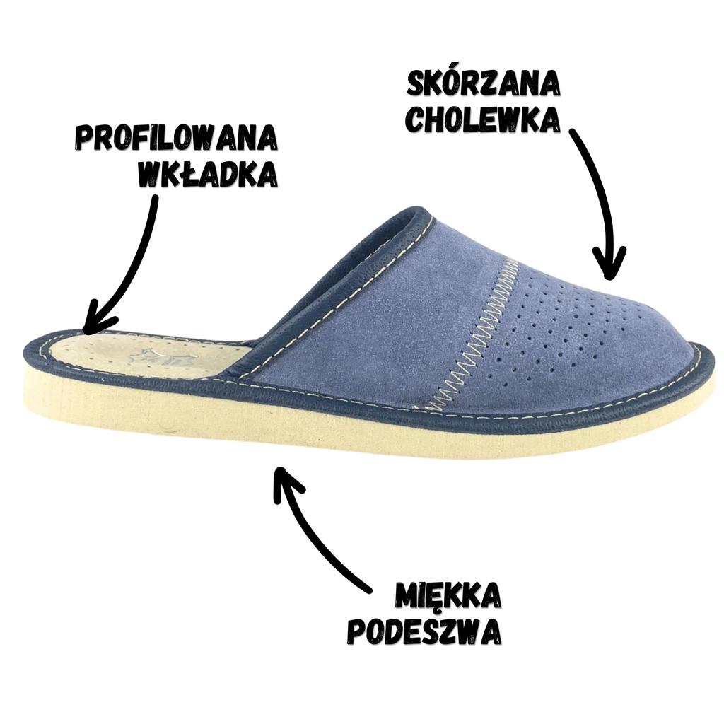 Navy blue women's leather slippers, suede house slippers 40