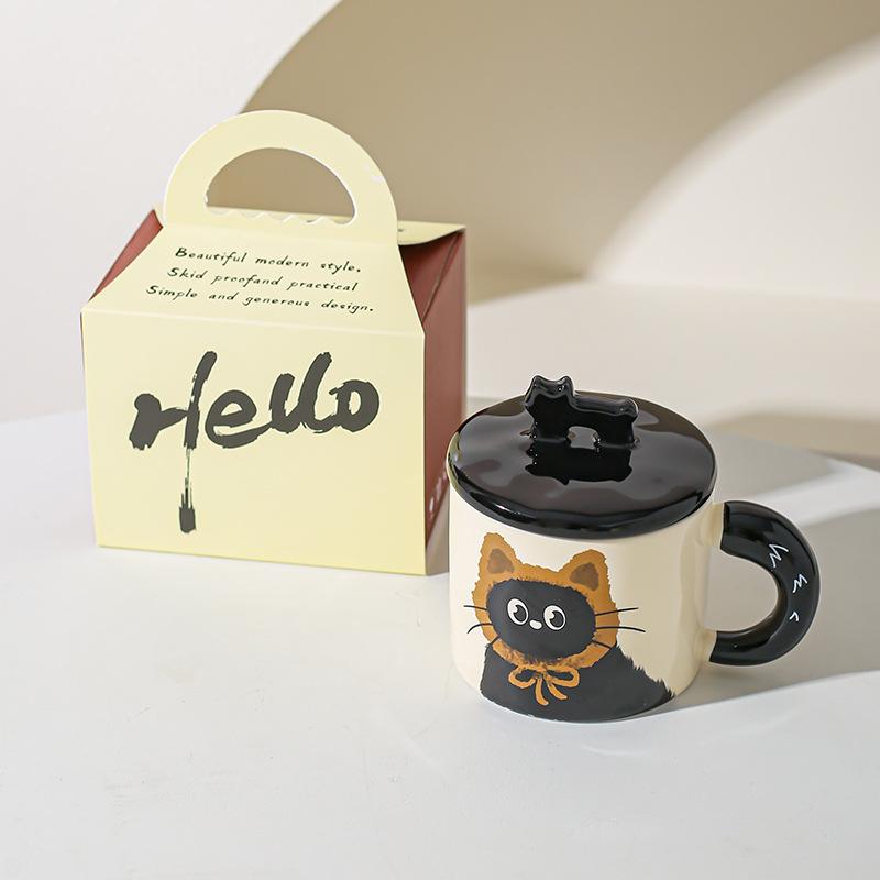 Cute Cat Cup Office Mug with Lid Water Cup Ceramic Couple Gift Souvenir Gift Box Birthday Creativity