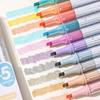 5pcs Mild Colors Highlighter Pens Set, Morandi Protect Vision Soft Chisel Brush Tip - Hued & Sparkling Fluorescent Markers