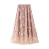 Mesh Embroidery Heavy Industry Half Length Skirt Large Size Yarn Skirt Spring A-line Artistic High Waist Long Skirt