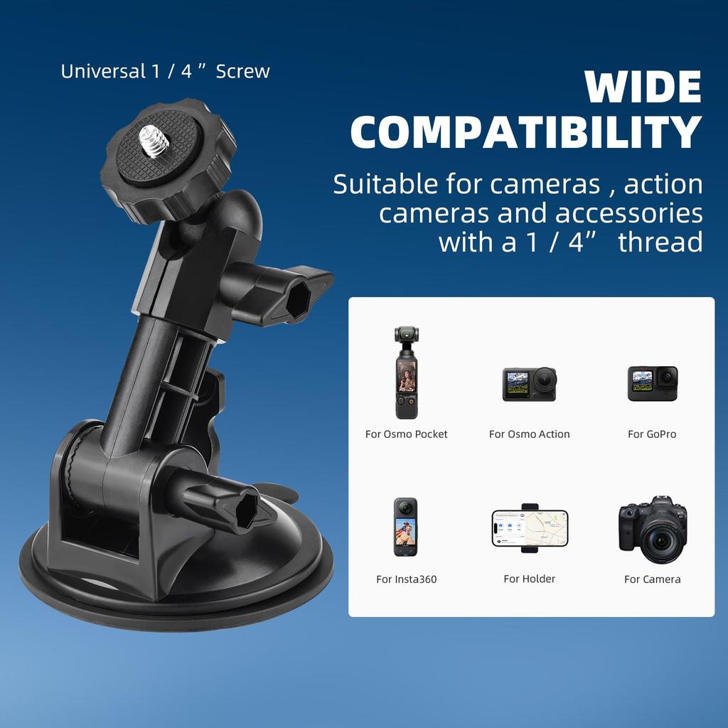 BRDRC Pocket 3 Suction Cup Suction Cup Mount Pocket 3 Windshield Window Dash Holder Kit with Expansion Adapter for GoPro Max Mini Hero Pocket 3 2 X4