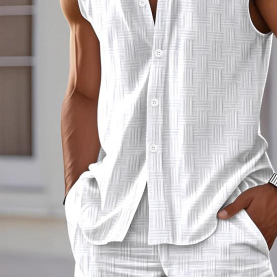 2 шт./комплект мужской летний наряд воротник-стойка без рукавов пуговицы планка рубашка топы широкие шорты комплект из двух частей костюм