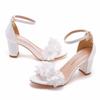 7cm Round Head Square Heel Thick Heel Shallow Mouth One-strip Sandals Pure White Flower Bride Wedding Photography High Heel Sandals