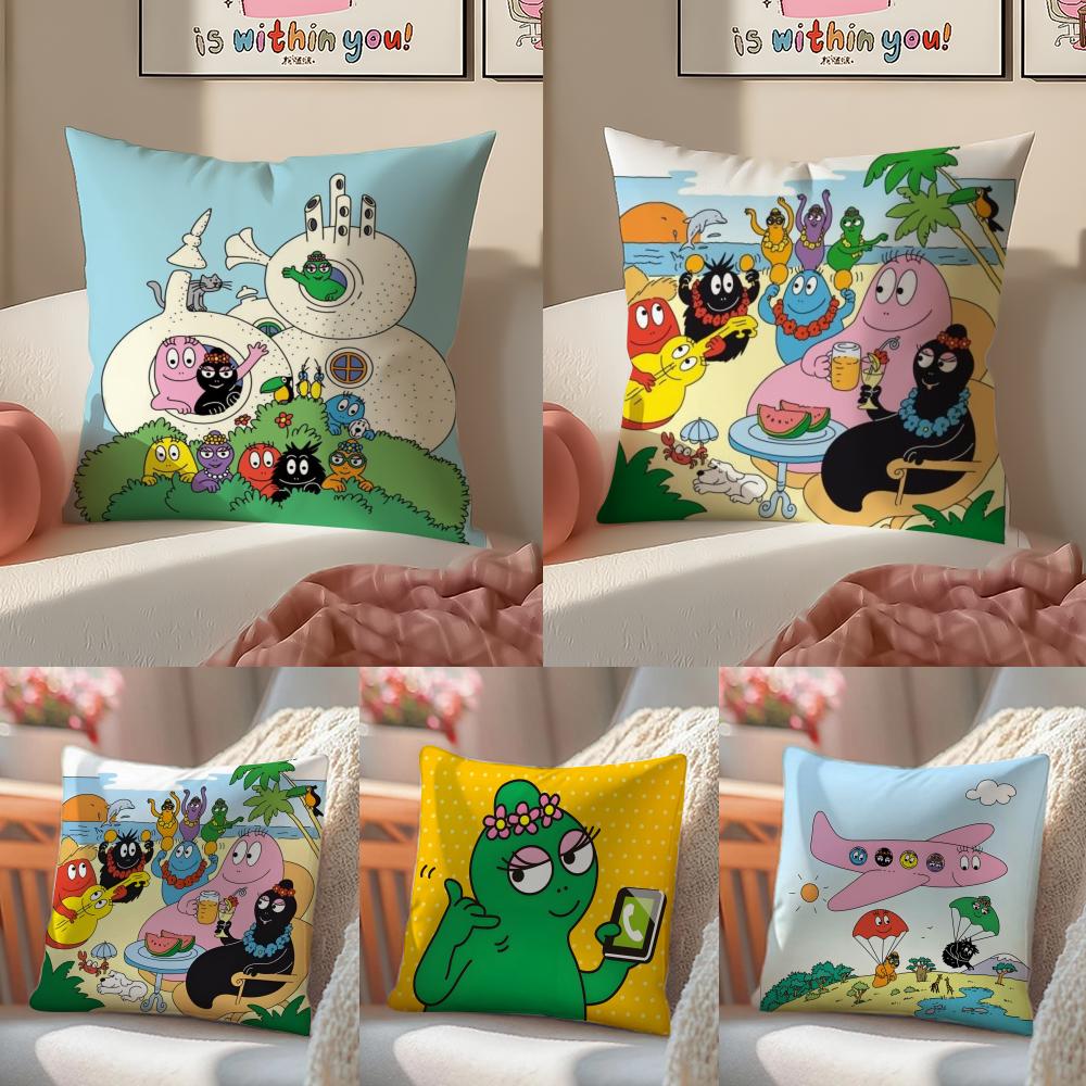Cartoon whimsical BBarbapapa Cushion Cover Pillowcase Short Plush Invisible zipper Room Sofa Cushion Cover