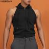 Men Zipper Up Sleeveless Hooded Tanks Tops Backless Tops