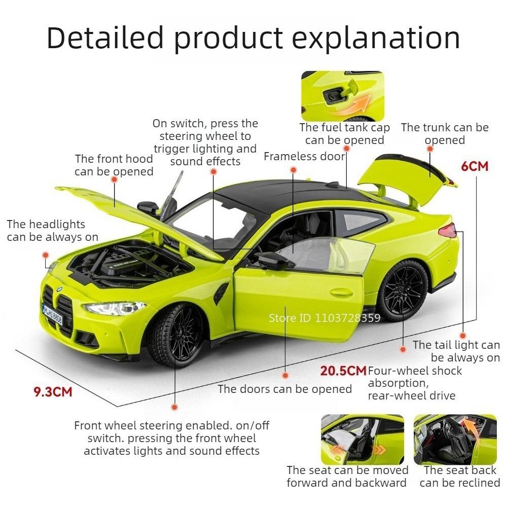 1:24 M4 M3 CS LCI Model Miniature Toy Cars Alloy Diecast Pull Back Shock Absorption Sound Light Doors Opened Collection Models