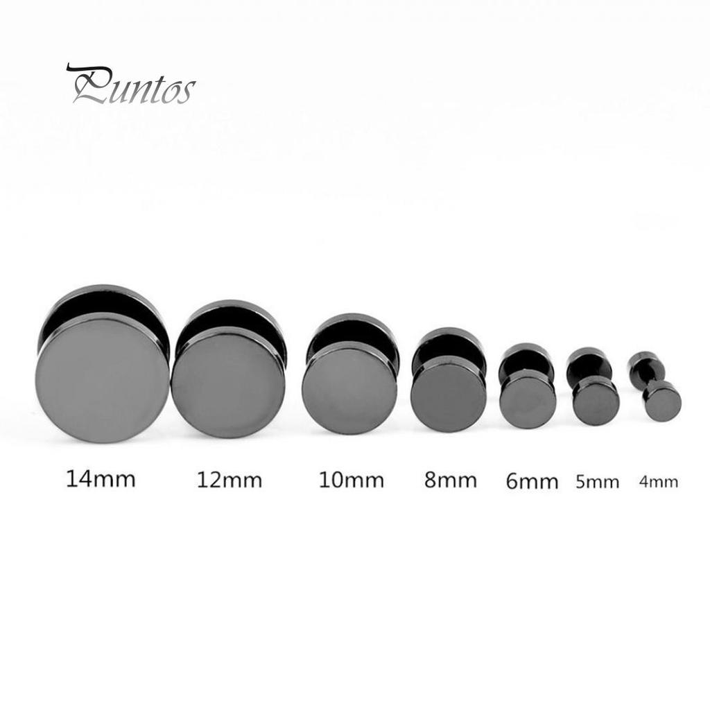 Lady's Men Cool Punk Round Black Stainless Steel Ear Stud Piercing Earrings 3mm - 14mm