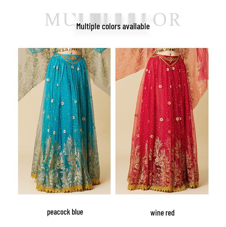 Костюм принцессы Дуньхуан из Западного региона для танца живота - Юбка-солнце 720° для экзотических выступлений.