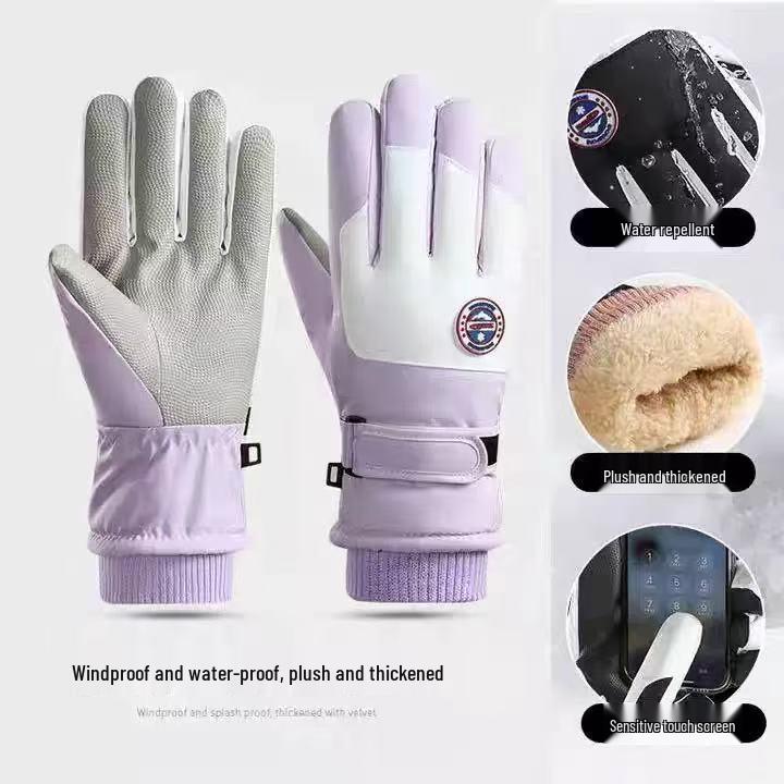 Ветрозащитные водонепроницаемые горнолыжные перчатки для зимней езды на велосипеде, теплые и морозостойкие, с функцией сенсорного экрана и толстой бархатной подкладкой.